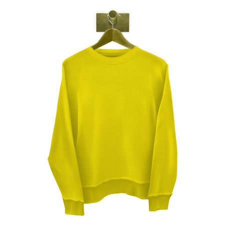 Grab this realistic Classical Sweatshirt Mockup In Blazing Yellow Color With Hanger to give a boost to your designing progress.の写真素材