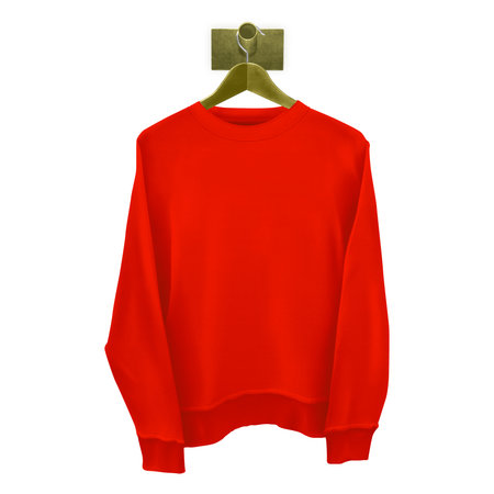 Grab this realistic Classical Sweatshirt Mockup In With Hanger Fusion Red Color to give a boost to your designing progress.の写真素材