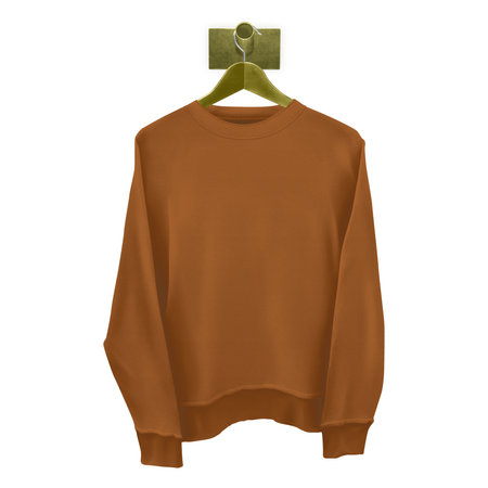 Grab this realistic Classical Sweatshirt Mockup In Leather Brown Color With Hanger to give a boost to your designing progress.の写真素材