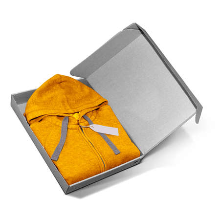 Advertise your or design with this Popular Female Hoodie Mockup In a Box , In Gold Fusion Color. Don't waste your time.の写真素材