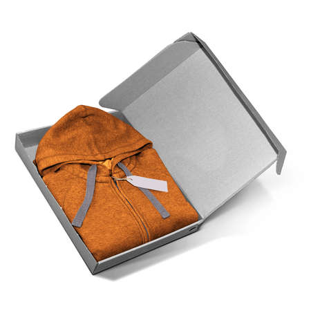 Advertise your or design with this Popular Female Hoodie Mockup In a Box , In Leather Brown Color. Don't waste your time.の写真素材