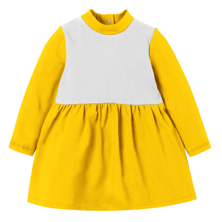 Make your fantastic design or artistic with this Beauty Baby Girl Dress Mockup In With Collar Blazing Yellow Color.の写真素材