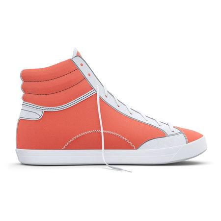 Get fashionable photos and never lost your beloved customer, with this Excellent Sneakers Shoes Mockup In Camellia Orange Color.の写真素材