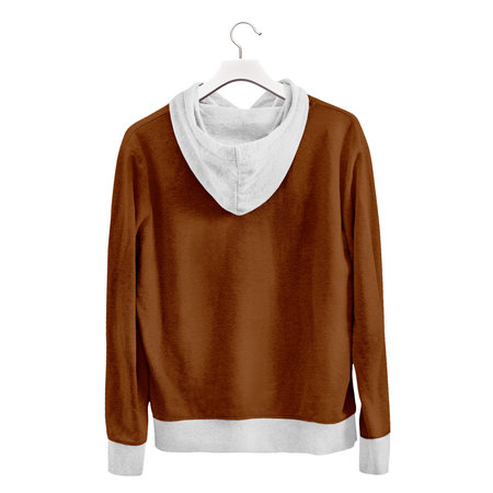 Get more beauty to your design by using this Back View Simple Girls Hoodie MockUp In Leather Brown Color.の写真素材