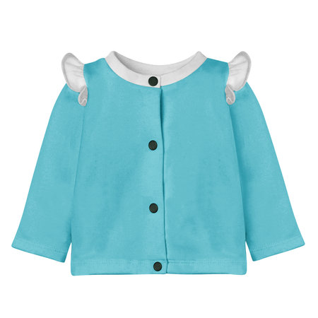 Add your logo design into this Cute Baby Cardigan Mockup In Tanager Turquoise Color With Flounces as much as you like, you can customize everything you like.の写真素材
