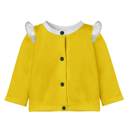 Add your logo design into this Cute Baby Cardigan Mockup In  Empire Yellow Color With Flounces as much as you like, you can customize everything you like.の写真素材