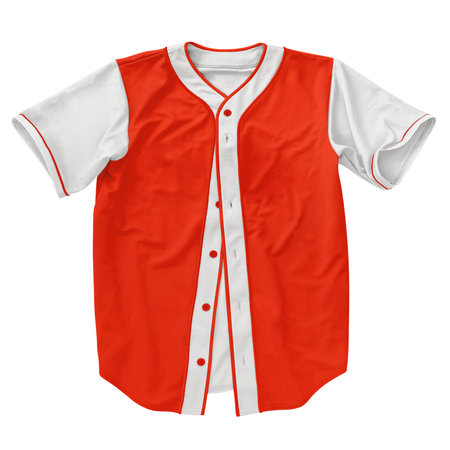 A modern Front View Popular Baseball Jersey Mockup In Fusion Red Color template, to help your designing work more quickly.の写真素材