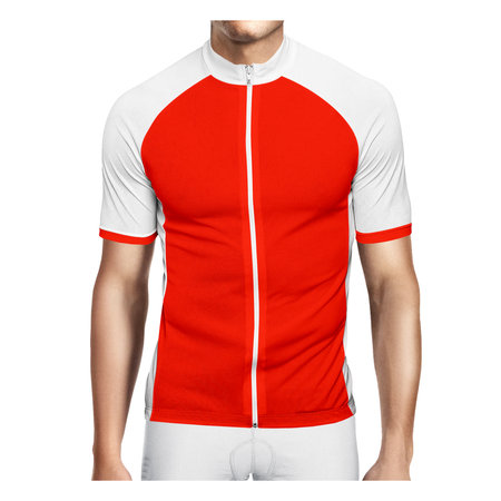 Promote your brand logo and design, with this Front View Stylish Man Jersey In Fusion Red Color.の写真素材