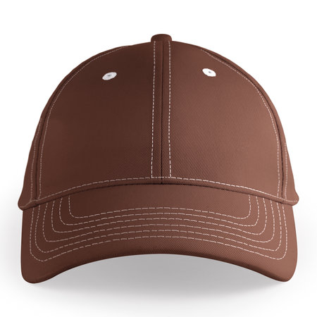 An empty, Front View Stylish Sport Hat Mockup In Bronze Brown Color, to help your design easier and more beautiful.の写真素材