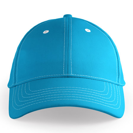 An empty, Front View Stylish Sport Hat Mockup In Tanager Turquoise Color, to help your design easier and more beautiful.の写真素材