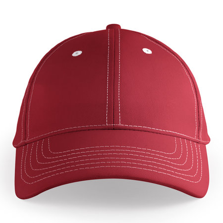 An empty, Front View Stylish Sport Hat Mockup In Lychee Red Color, to help your design easier and more beautiful.の写真素材