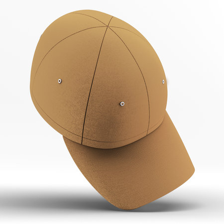 Make your design and logo more real with this Front Perspective View Fantastic Snapback Cap Mockup In Brown Sugar Color.の写真素材