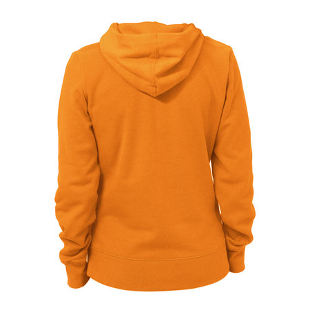 This Back View Beauty Ladies Hoodie Mockup In Flame Orange Color, will help you to apply your logo or brand design more quickly.の写真素材