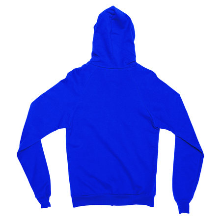 A realistic Back View Fabulous Zip Up Hoodie Sweatshirt Mockup In Dazzling Blue Color to help you provide a luxurious design.の写真素材