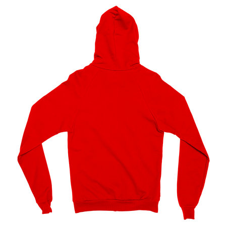 A realistic Back View Fabulous Zip Up Hoodie Sweatshirt Mockup In Fusion Red Color to help you provide a luxurious design.の写真素材