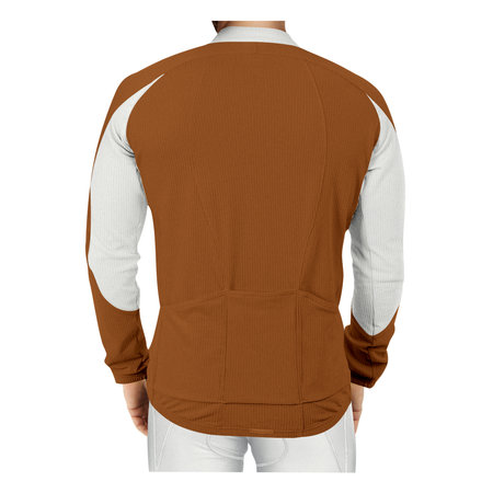 A high resolution Back View Awesome Man Longsleeve Jersey Mockup In Leather Brown Color, to help you present your design ideas more valuable and beautifully.の写真素材