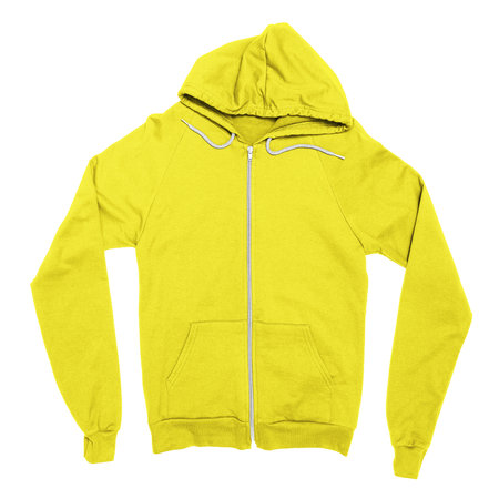 Add your designs to this Front View Fabulous Zip Up Hoodie Sweatshirt Mockup In Blazing Yellow Color, and everything will be done.の写真素材