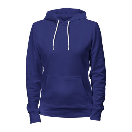 A blank Front View Beauty Ladies Hoodie Mockup In Clematis Blue Color, to shows your designs as a graphic design professional.の写真素材