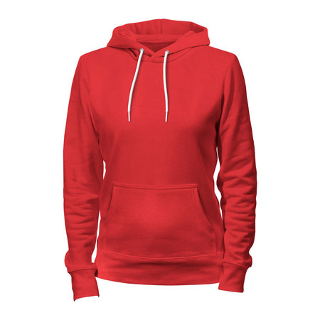 A blank Front View Beauty Ladies Hoodie Mockup In Poppy Red Color, to shows your designs as a graphic design professional.の写真素材