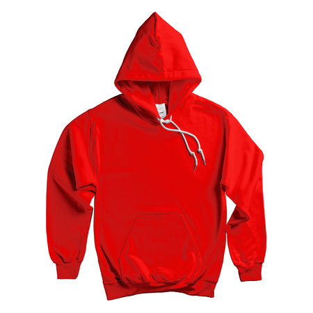 Paste your brand logo into this Popular Hoodie Mockup In Fusion Red Color and everything will look more real.の写真素材