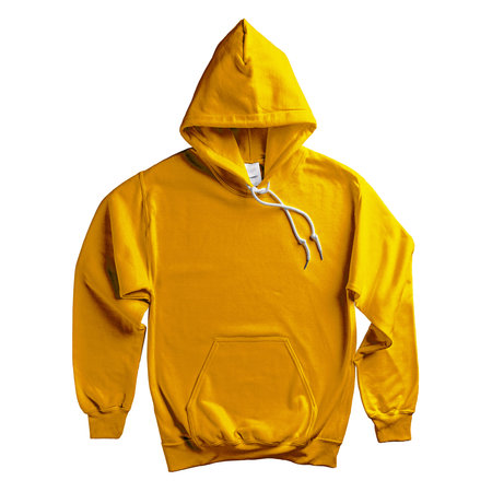 Paste your brand logo into this Popular Hoodie Mockup In Gold Fusion Color and everything will look more real.の写真素材