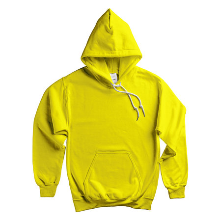 Paste your brand logo into this Popular Hoodie Mockup In Blazing Yellow Color and everything will look more real.の写真素材