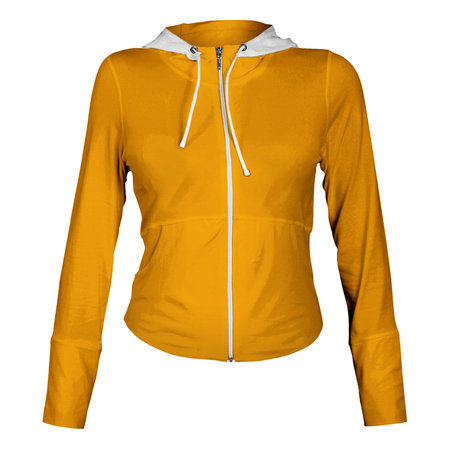 Make your fantastic design or logo artistic with this Popular Female Zp Up Hoodie Mockup In Flame Orange Color.の写真素材