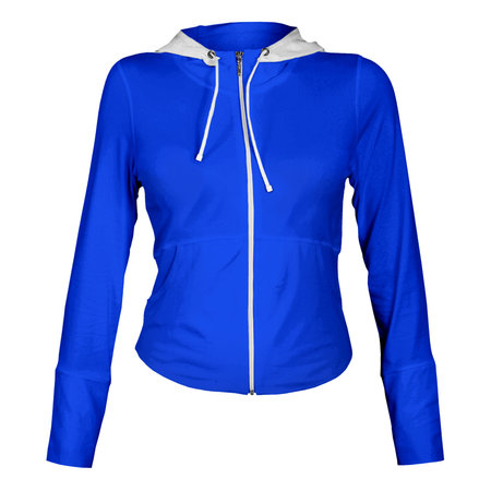 Make your fantastic design or logo artistic with this Popular Female Zp Up Hoodie Mockup In Vibrant Blue Color.の写真素材