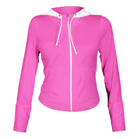 Make your fantastic design or logo artistic with this Popular Female Zp Up Hoodie Mockup In Rose Pink Color.の写真素材