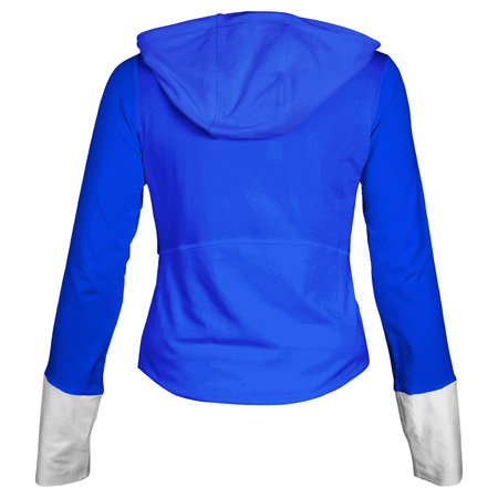 This Back View Awesome Female Zip Up Sweatshirt Mockup In Vibrant Blue Color, can help you to implement your extraordinary designs.の写真素材