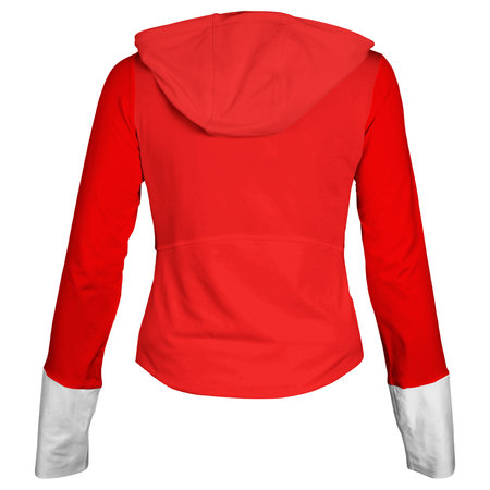 This Back View Awesome Female Zip Up Sweatshirt Mockup In Empire Red Color, can help you to implement your extraordinary designs.の写真素材