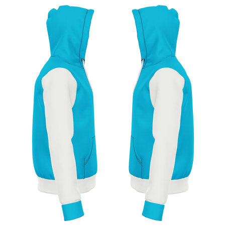 Add your logo design into this Side View Stylish Sport Hoodie Mockup In Silverpine Cyan Color as much as you like, you can customize everything you like.の写真素材