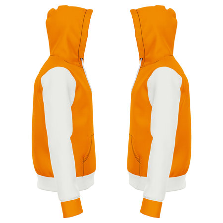 Add your logo design into this Side View Stylish Sport Hoodie Mockup In Flame Orange Color as much as you like, you can customize everything you like.の写真素材