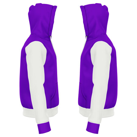 Add your logo design into this Side View Stylish Sport Hoodie Mockup In Purple Vanity Color as much as you like, you can customize everything you like.の写真素材