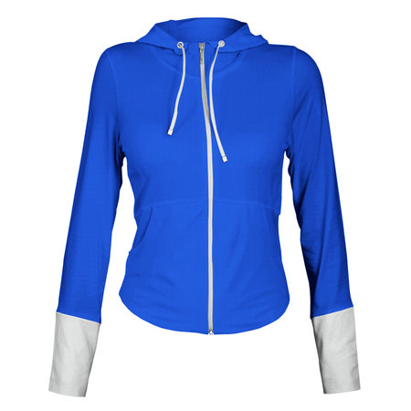 Make your design and logo more real with this Front View Awesome Female Zip Up Sweatshirt Mockup In Vibrant Blue Color.の写真素材