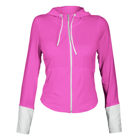 Make your design and logo more real with this Front View Awesome Female Zip Up Sweatshirt Mockup In Rose Pink Color.の写真素材