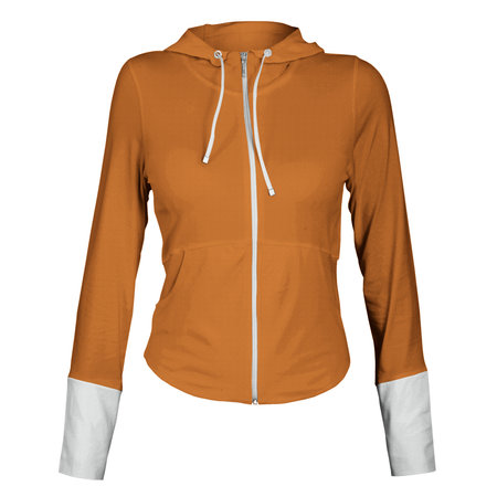 Make your design and logo more real with this Front View Awesome Female Zip Up Sweatshirt Mockup In Brown Alpaca Color.の写真素材