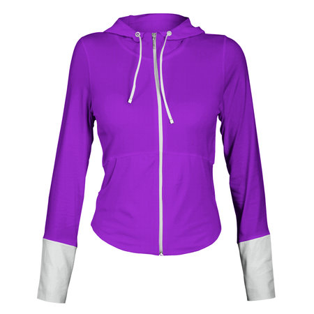 Make your design and logo more real with this Front View Awesome Female Zip Up Sweatshirt Mockup In Purple Vanity Color.の写真素材