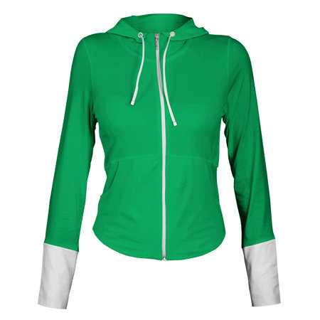 Make your design and logo more real with this Front View Awesome Female Zip Up Sweatshirt Mockup In Jungle Green Color.の写真素材