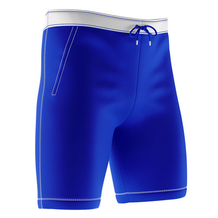 A blank Side View Awesome Mens Short Mockup In Dazzling Blue Color, to shows your designs as a graphic design professional.の写真素材