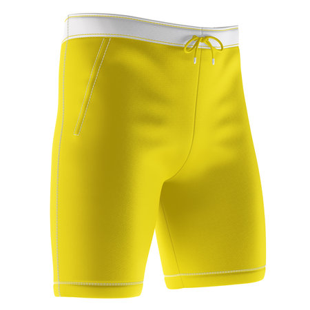 A blank Side View Awesome Mens Short Mockup In Blazing Yellow Color, to shows your designs as a graphic design professional.の写真素材
