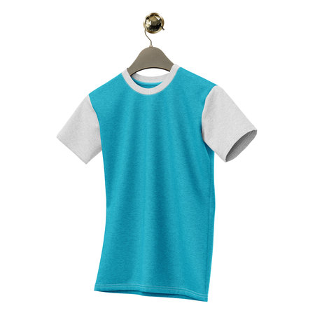 Paste the beauty of your design into this  Magnificent T Shirt Mockup On Hanger In Silverpine Cyan Color, and everything will appear to be real.の写真素材