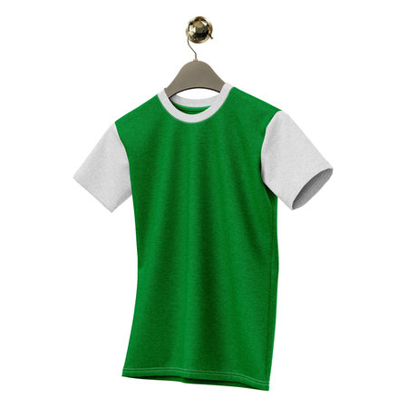 Paste the beauty of your design into this  Magnificent T Shirt Mockup On Hanger In Jungle Green Color, and everything will appear to be real.の写真素材