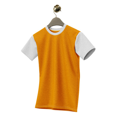 Paste the beauty of your design into this  Magnificent T Shirt Mockup On Hanger In Flame Orange Color, and everything will appear to be real.の写真素材