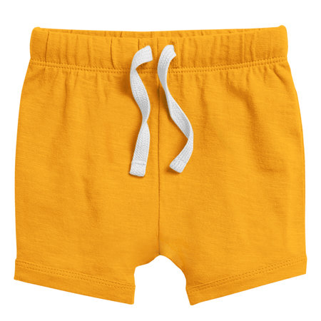 Use this blank Wonderful Baby Short Mockup In Gold Fusion Color to make your design becomes more luxurious.の写真素材