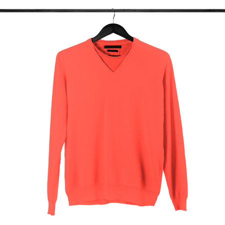 Showcase the beauty of your design ideas with this Sweet V Neck T shirt Mockup In Living Coral Color.の写真素材