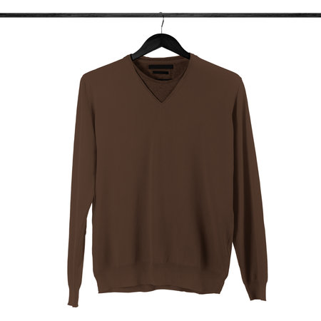 Showcase the beauty of your design ideas with this Sweet V Neck T shirt Mockup In Royal Brown Color.の写真素材