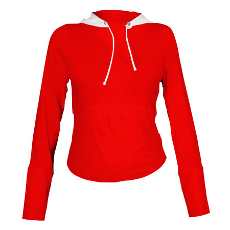 A modern Front View Wonderful Female Hoodie Mockup In Empire Red Color template to make your work more faster.の写真素材