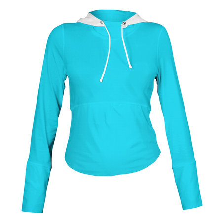 A modern Front View Wonderful Female Hoodie Mockup In Silverpine Cyan Color template to make your work more faster.の写真素材