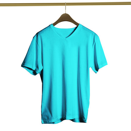 This high resolution Luxurious V Neck T Shirt on Hanger Mockup in Silverpine Cyan Color will make your designing work as photo realistic result in mere minutes.の写真素材
